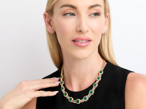 Kazanjian Emerald & Diamond Necklace & Earring Set in 18K Yellow Gold