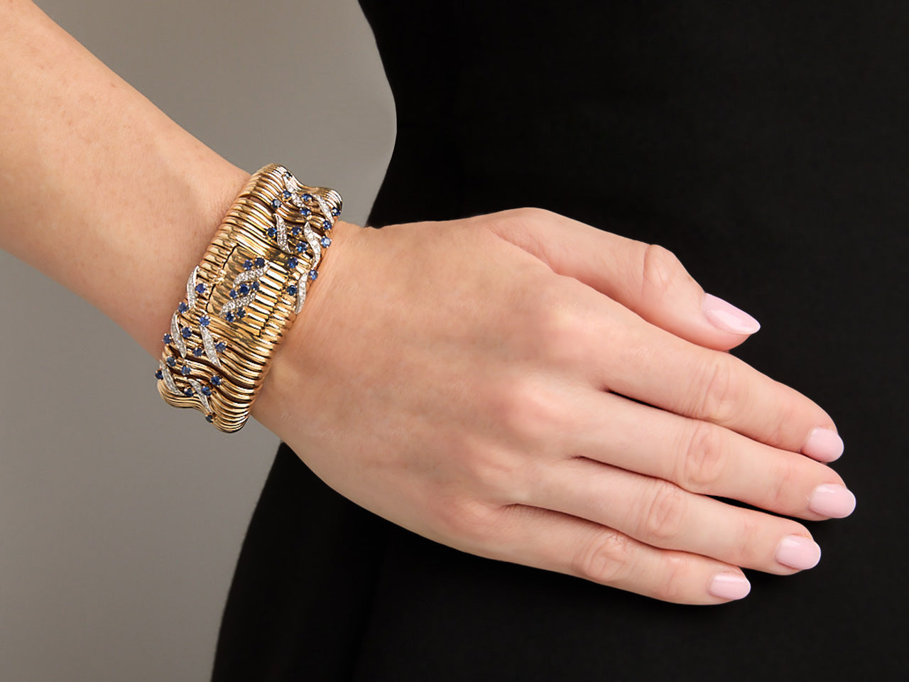Sapphire & Diamond Watch Bracelet in Platinum & 14K Yellow Gold by Rus –  Kazanjian