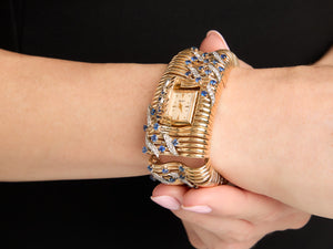 Sapphire & Diamond Watch Bracelet in Platinum & 14K Yellow Gold by Ruser