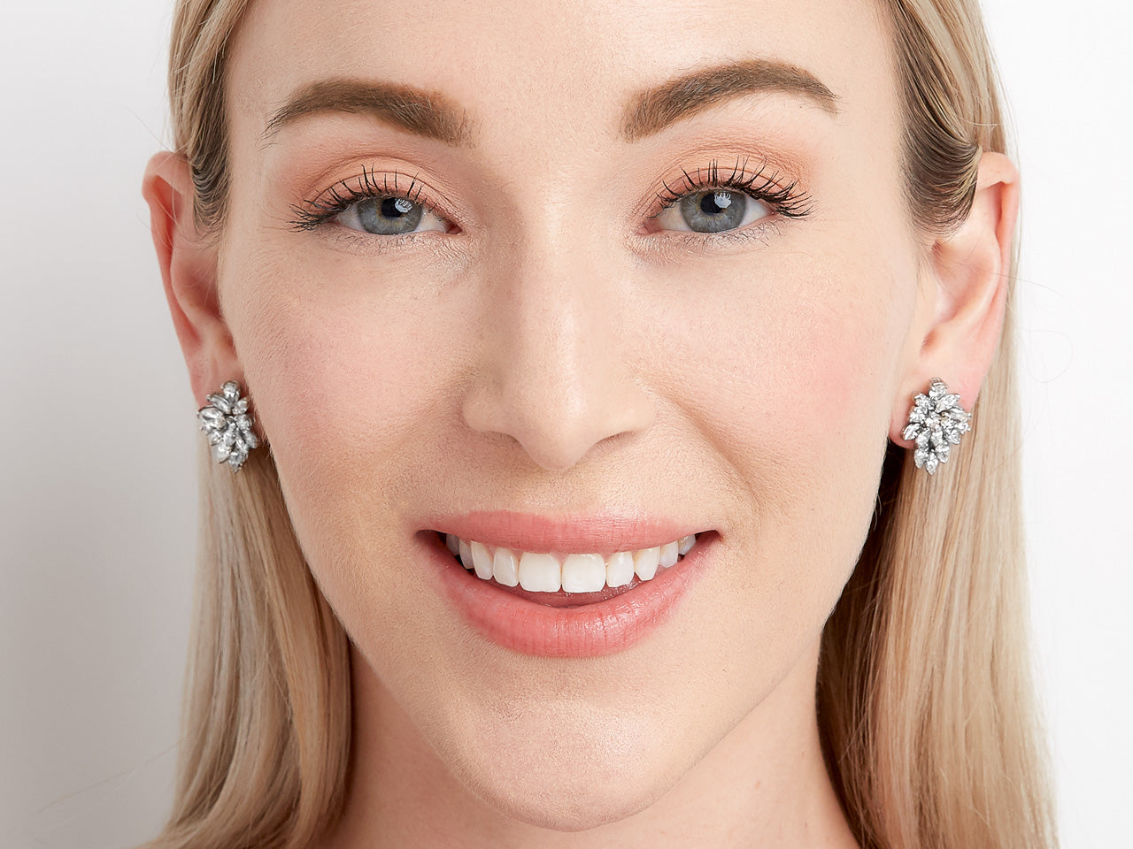Diamond, ~4.2 carats, Cluster Earrings in 18K White Gold