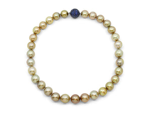 Kazanjian Pistachio South Sea Pearl Necklace with a Sapphire Ball Clasp in 18K White Gold