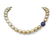 Pistachio South Sea Pearl Necklace with a Sapphire Ball Clasp in 18K White Gold