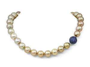 Kazanjian Pistachio South Sea Pearl Necklace with a Sapphire Ball Clasp in 18K White Gold