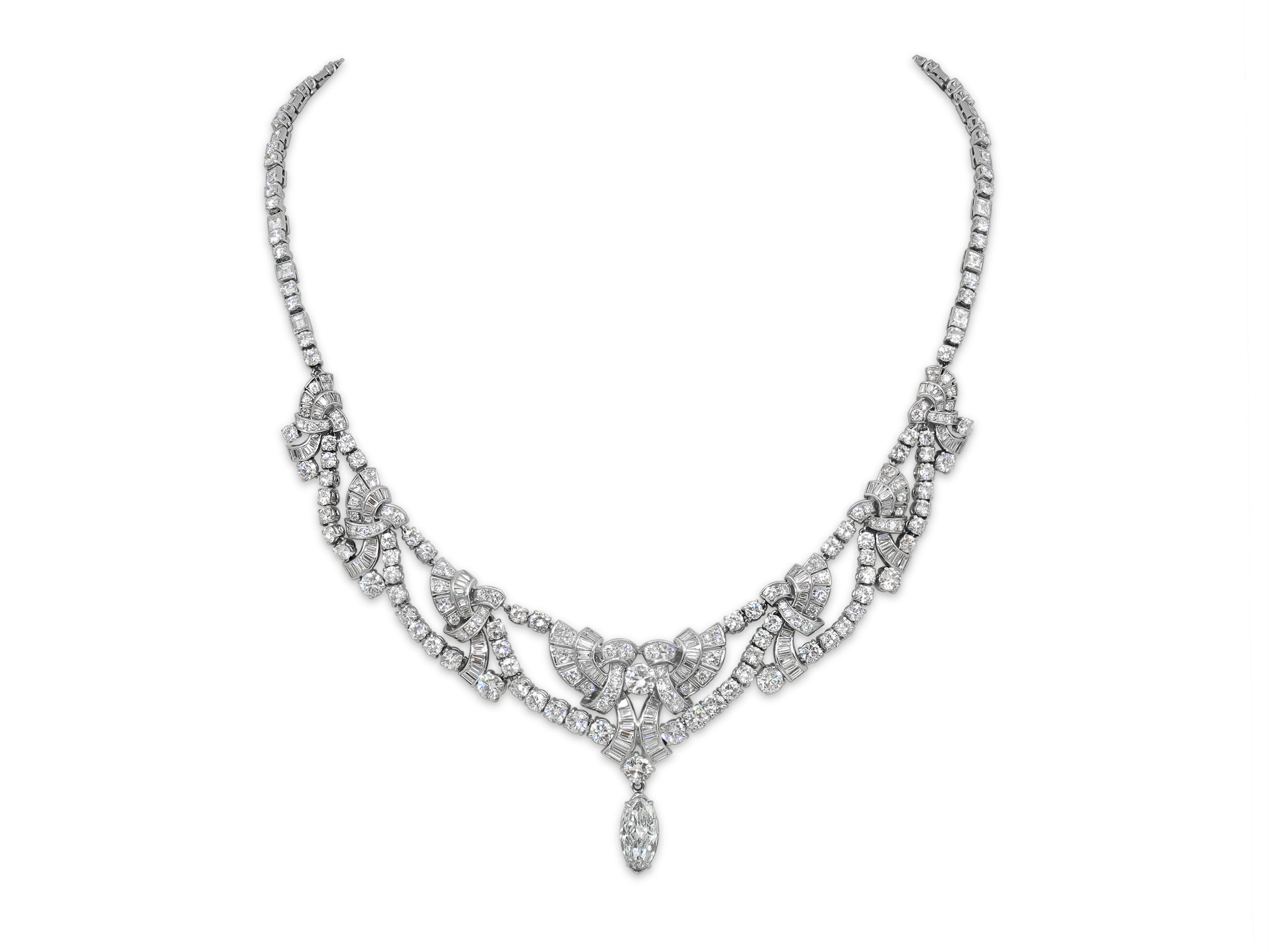 Art Deco Inspired Diamond Necklace in Platinum