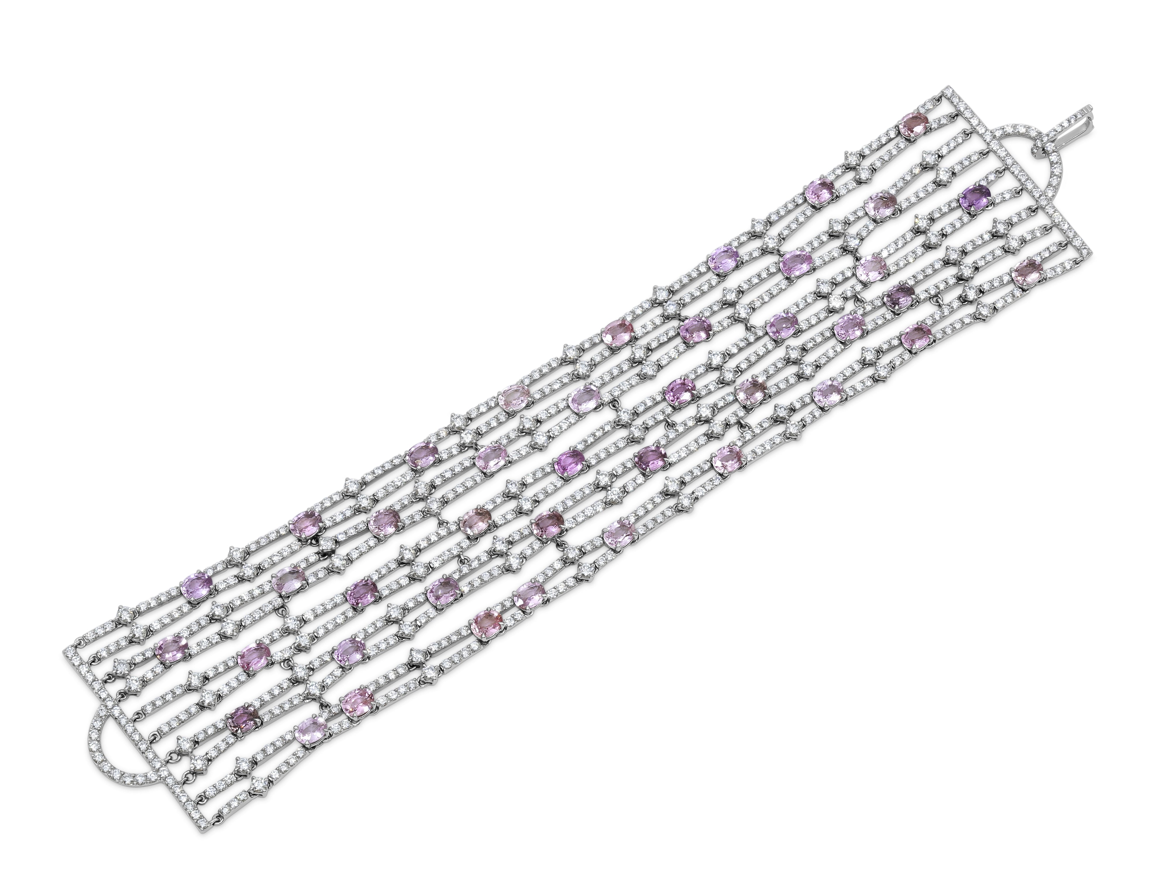 Pink Sapphire and Diamond Bracelet, in 18K White Gold