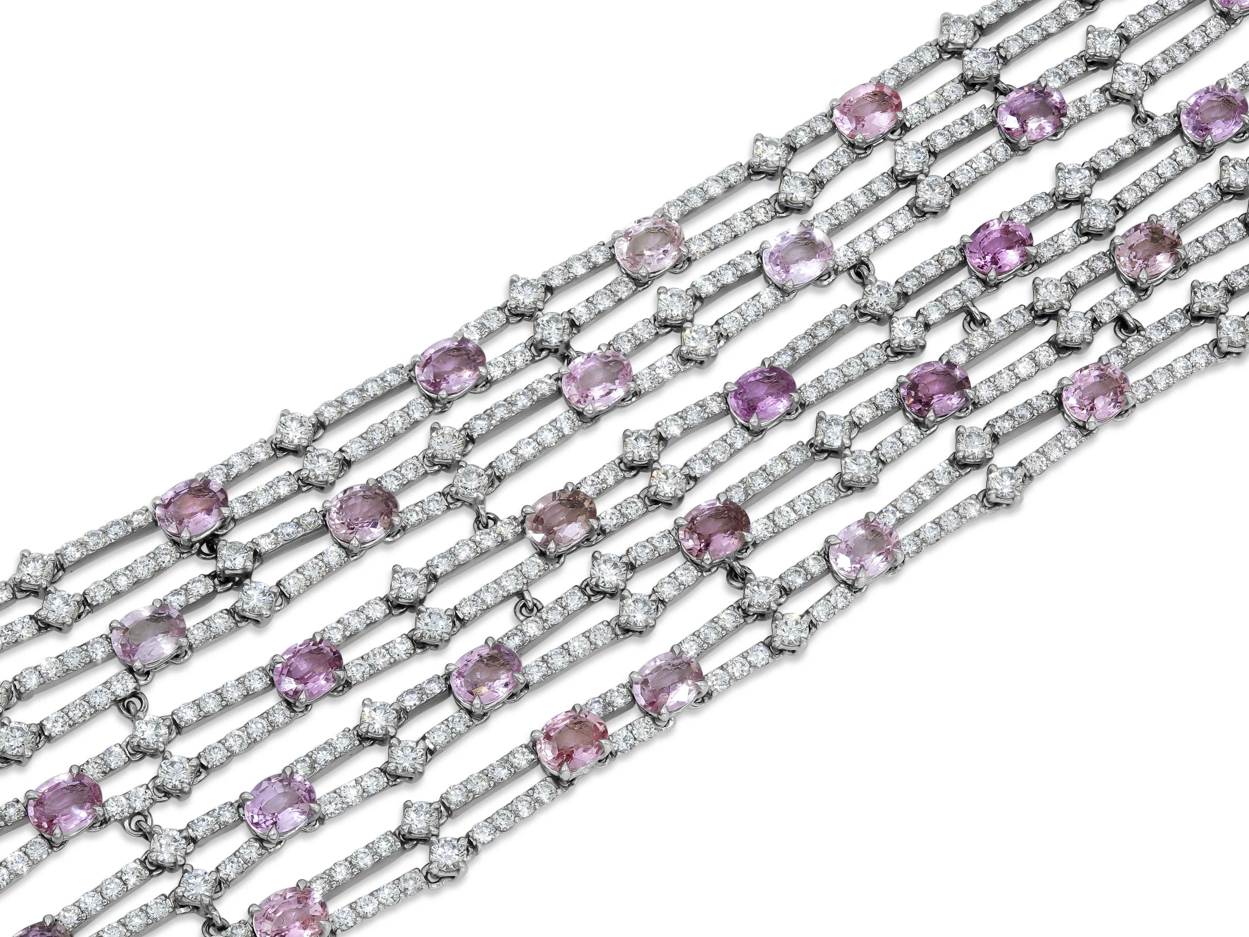 Pink Sapphire and Diamond Bracelet, in 18K White Gold