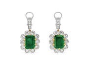 Emerald, 5.74 carats, & Diamond Earrings in 18K White & Yellow Gold