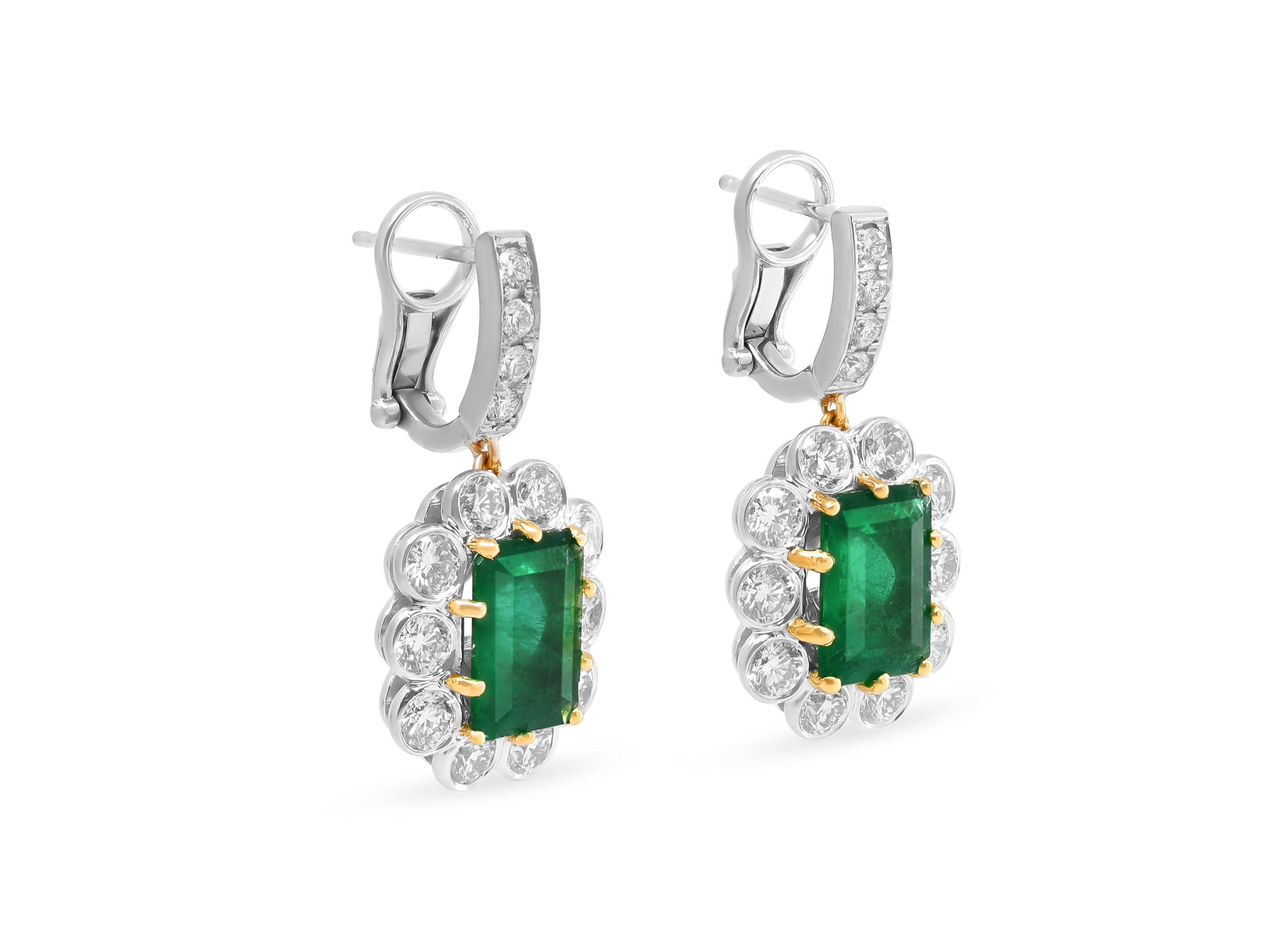 Emerald, 5.74 carats, & Diamond Earrings in 18K White & Yellow Gold