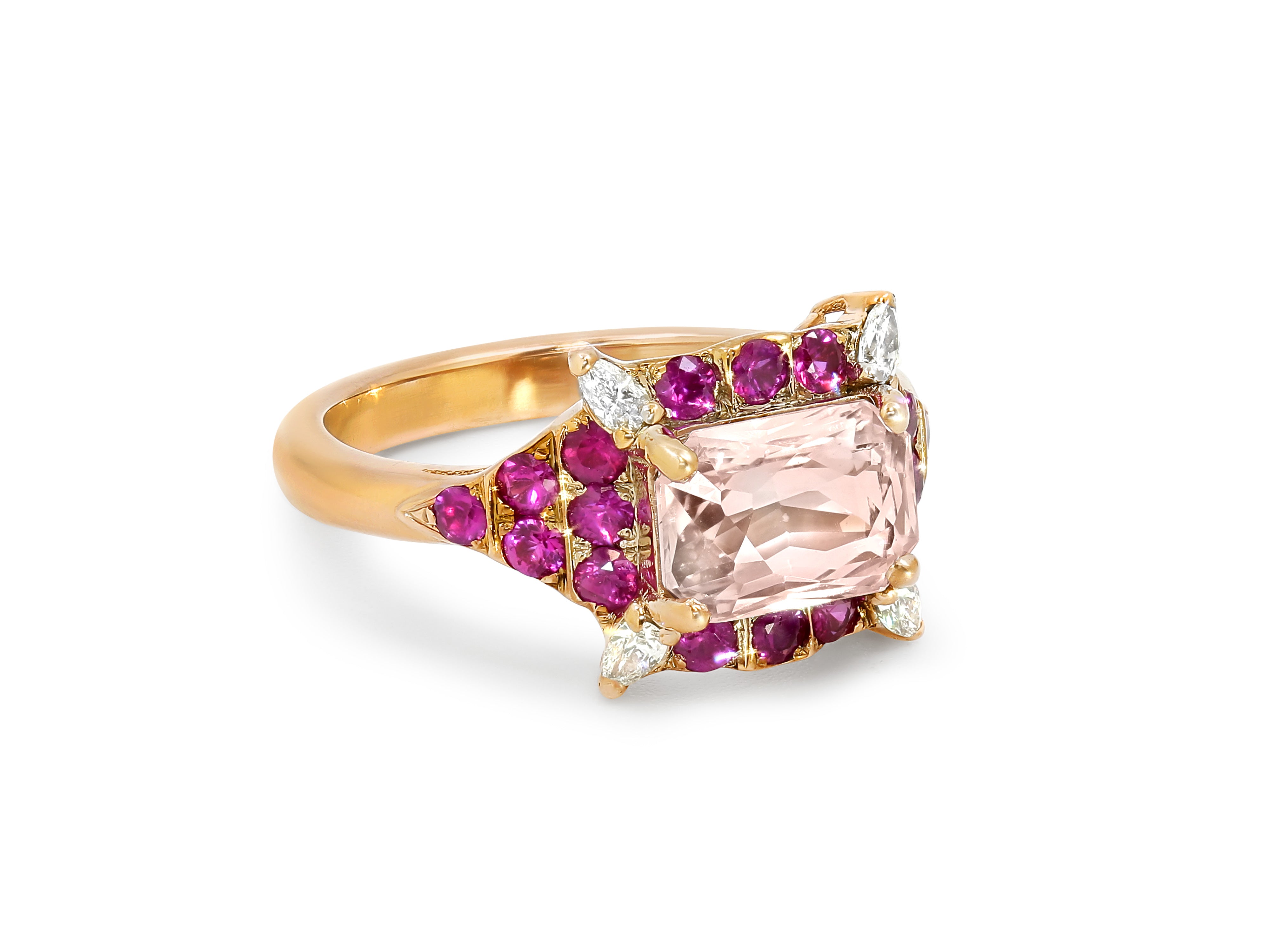 Peach Sapphire & Ruby Ring in 18K Rose Gold