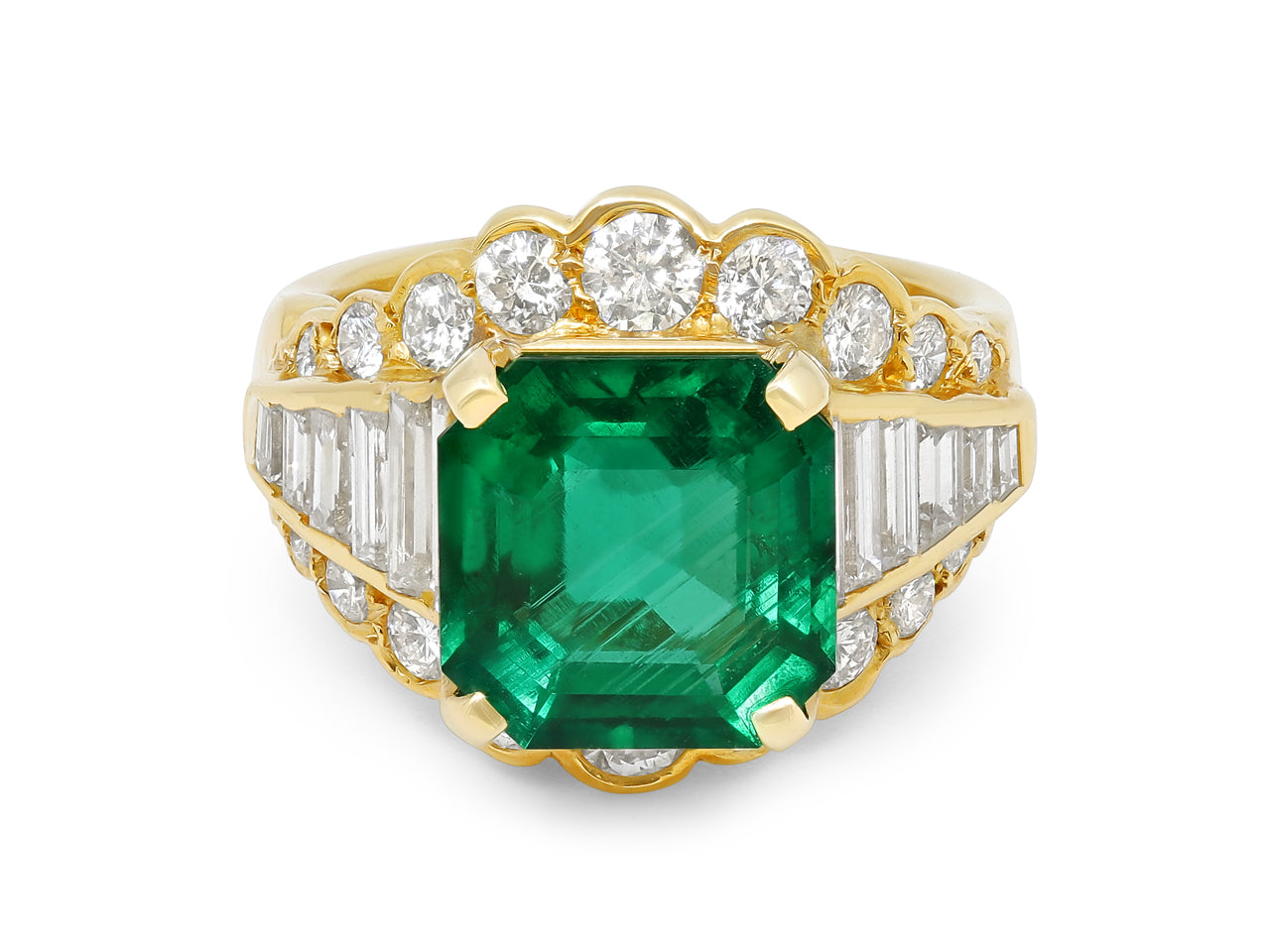 Colombian Emerald, 3.53 carats, & Diamond Ring in 18K Yellow Gold