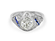 Art Deco Diamond & Sapphire Ring in Platinum