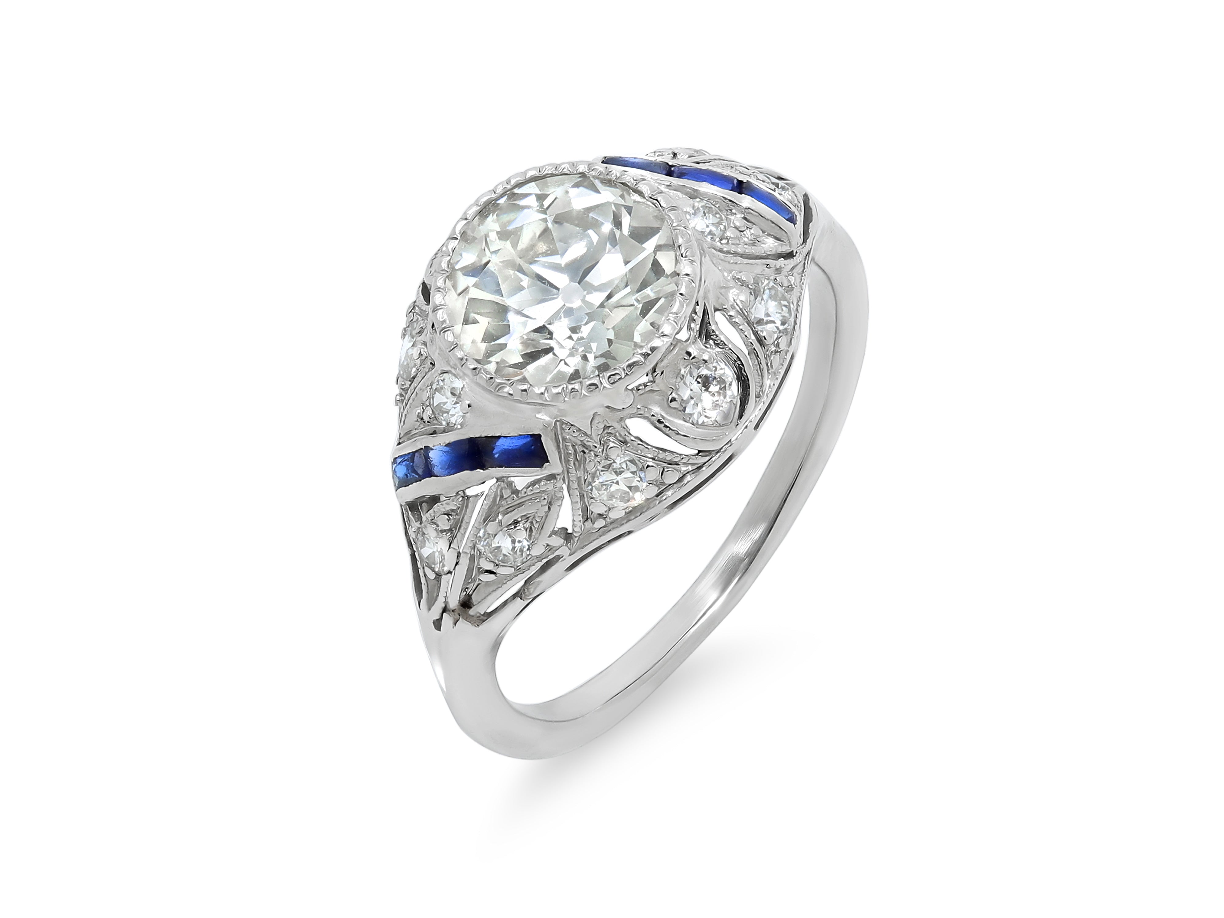 Art Deco Diamond & Sapphire Ring in Platinum