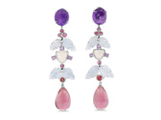 Amethyst, Aquamarine & Tourmaline Earrings in 18K White Gold