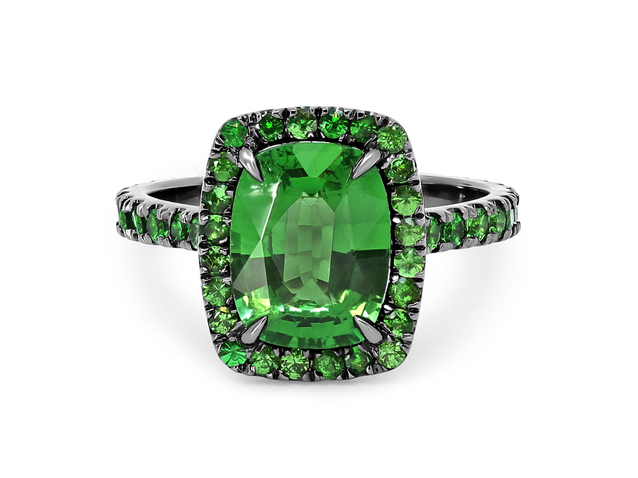 Tsavorite Garnet, 2.97 carats, Ring in 18K Blackened Gold