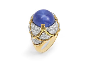 Star Sapphire, 20.84 carats, & Diamond Ring in 18K White & Yellow Gold by David Webb