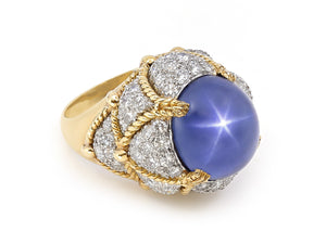 Star Sapphire, 20.84 carats, & Diamond Ring in 18K White & Yellow Gold by David Webb