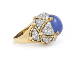 Star Sapphire, 20.84 carats, & Diamond Ring in 18K White & Yellow Gold by David Webb