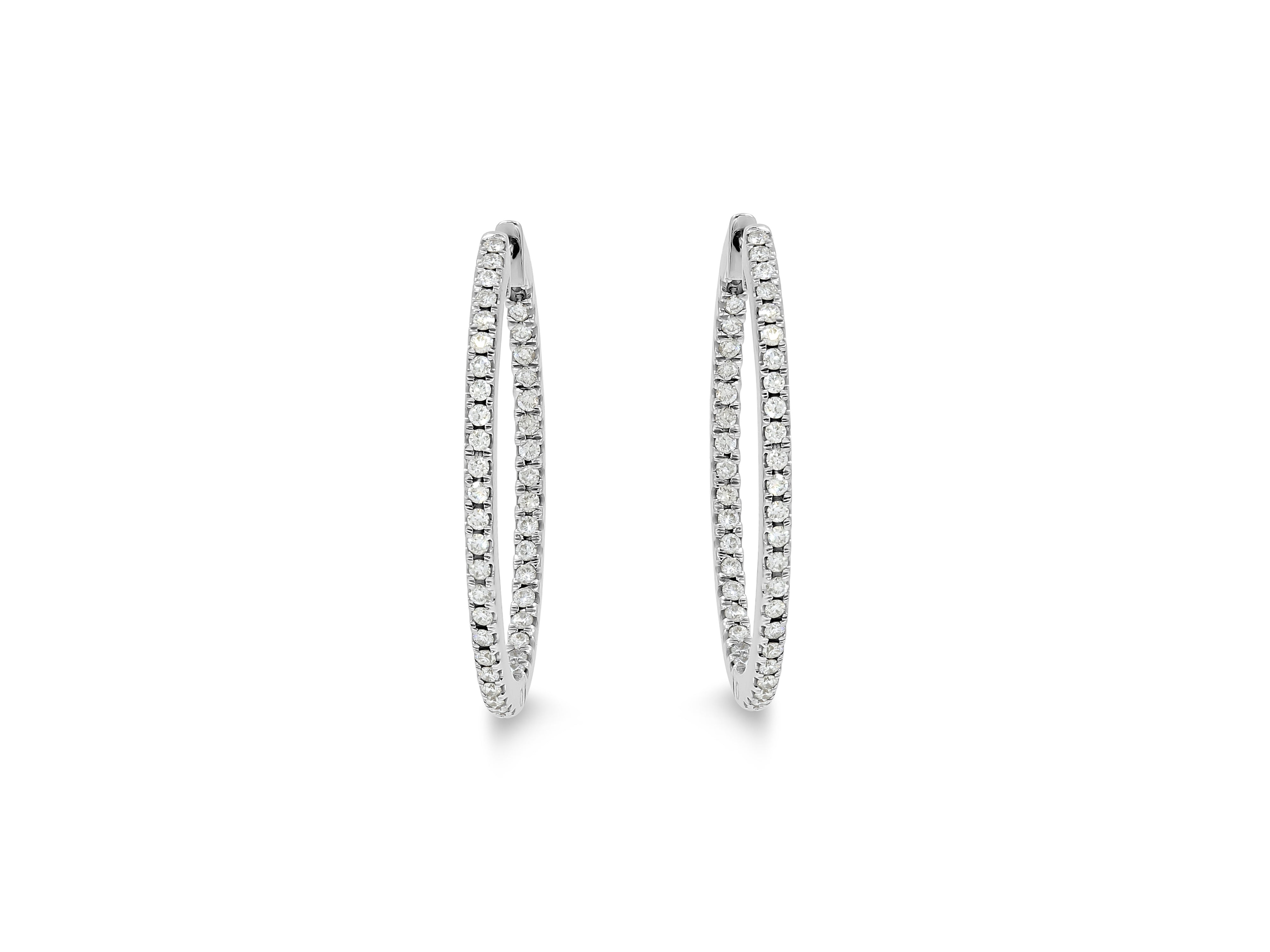 Diamond Inside-Out Oval Hoops in 18K White Gold