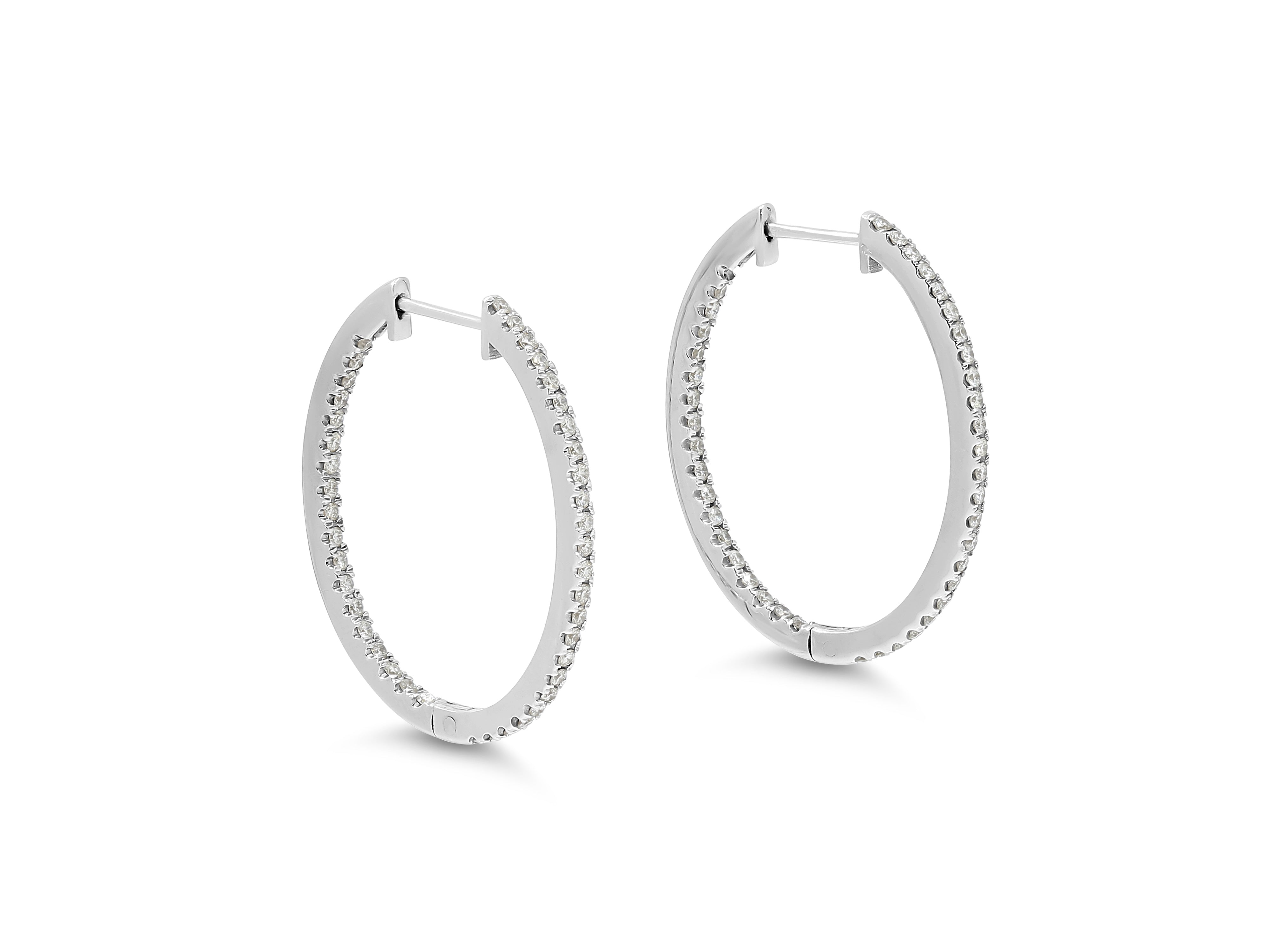 Diamond Inside-Out Oval Hoops in 18K White Gold