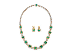 Kazanjian Emerald & Diamond Necklace & Earring Set in 18K Yellow Gold