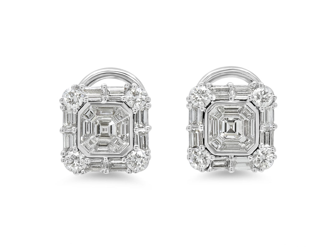 Illusion Diamond Studs in 18K White Gold