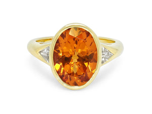 Kazanjian Spessartine Garnet, 6.23 carats, & Diamond Ring in 18K Yellow Gold