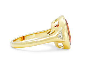 Kazanjian Spessartine Garnet, 6.23 carats, & Diamond Ring in 18K Yellow Gold