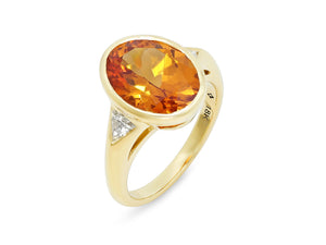 Kazanjian Spessartine Garnet, 6.23 carats, & Diamond Ring in 18K Yellow Gold