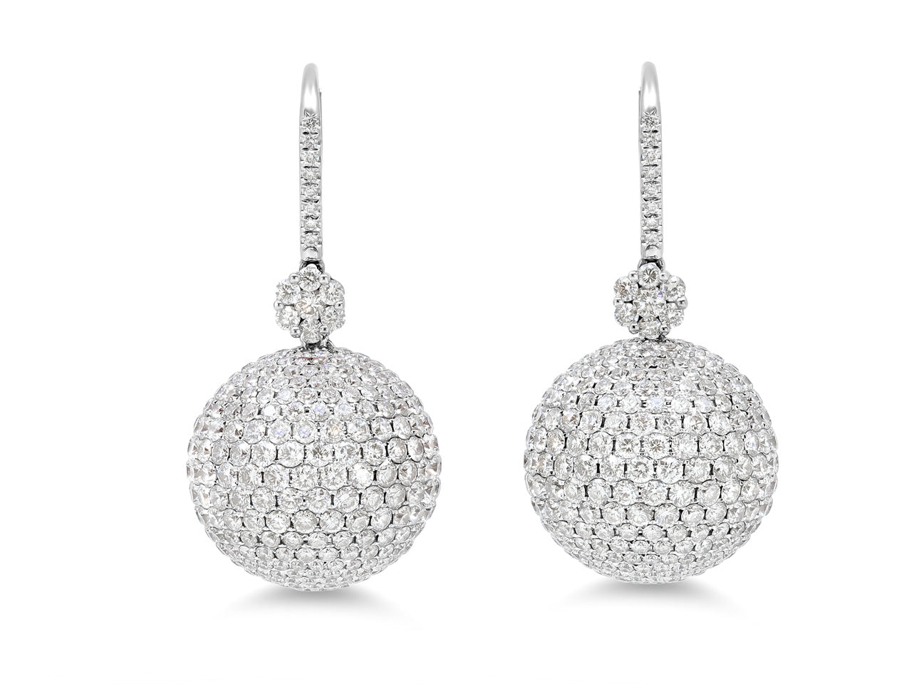 Diamond Ball Drop Earrings in 18K White Gold