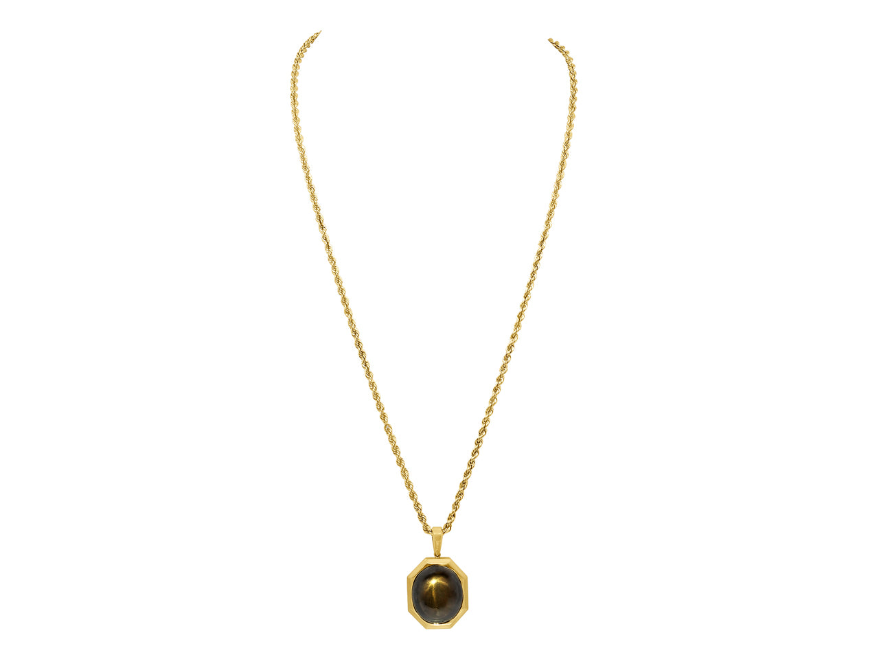 Black Star Sapphire, 60.88 carats, Pendant in 18K Brushed Yellow Gold
