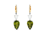 Peridot & Moonstone Drop Earrings in 14K Rose & White Gold