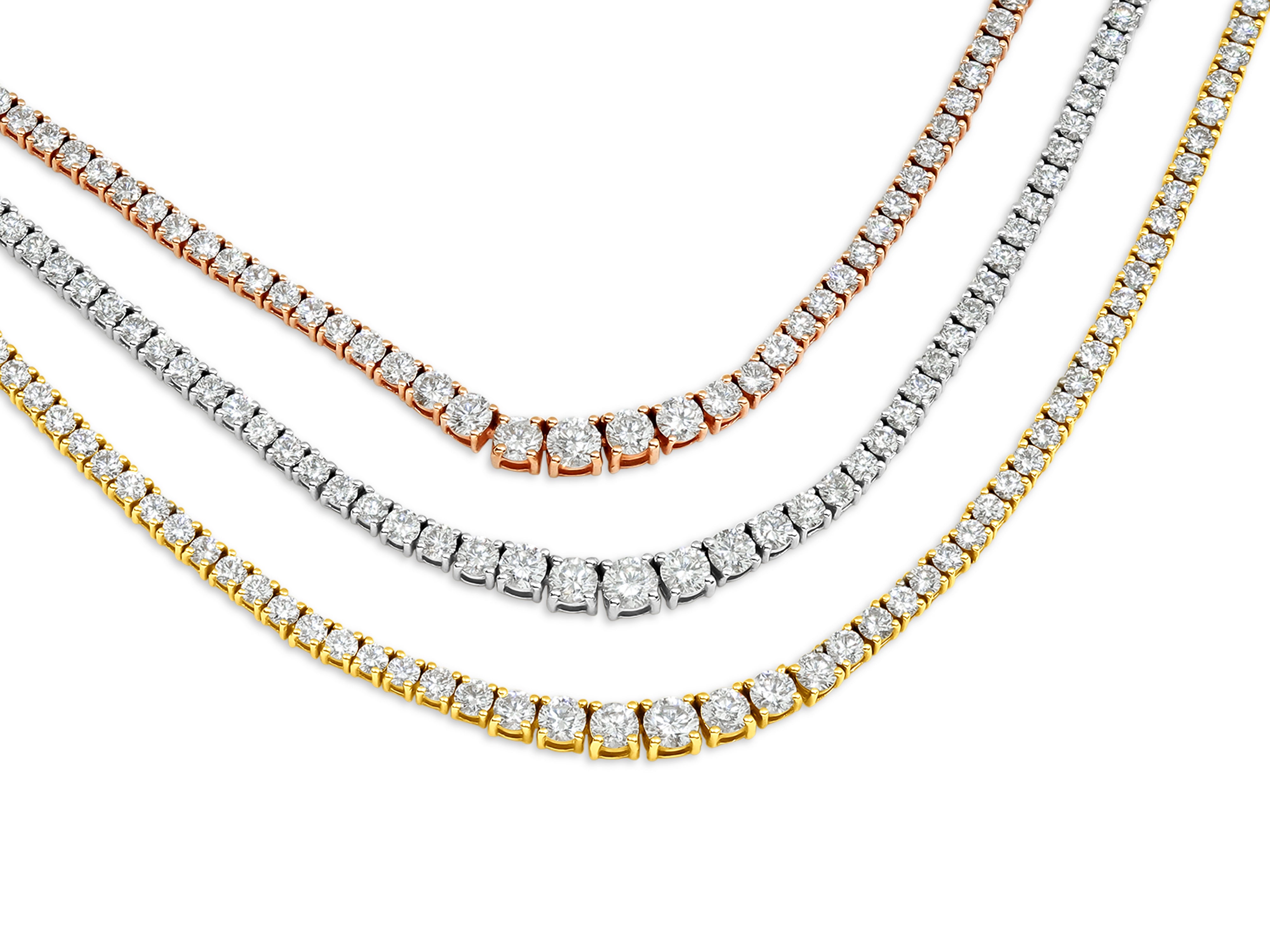 Three-Row Graduated Diamond Necklace in 18K Yellow, Rose & White Gold