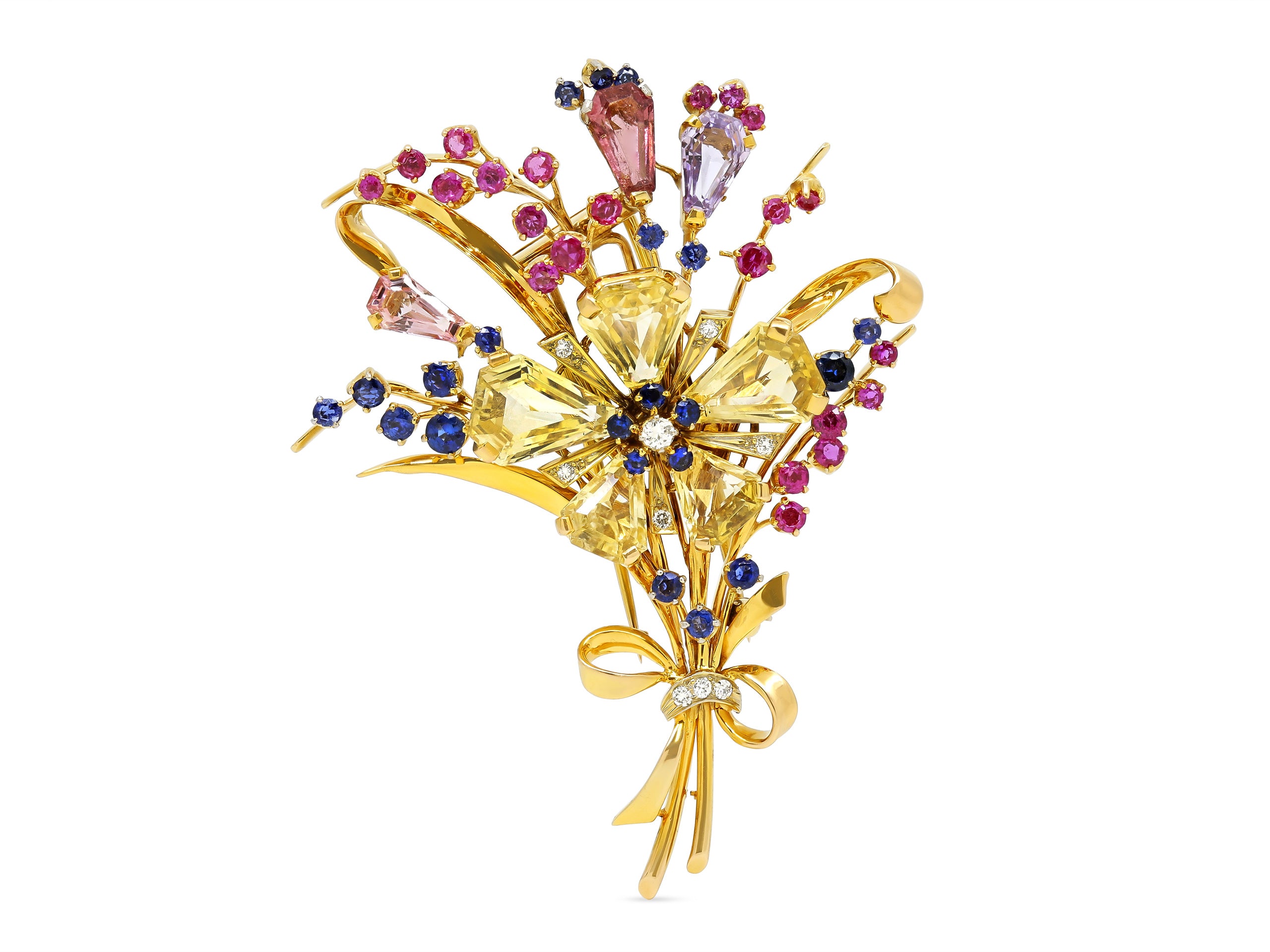 Floral Sapphire Brooch in 18K Yellow Gold by Oscar Heyman