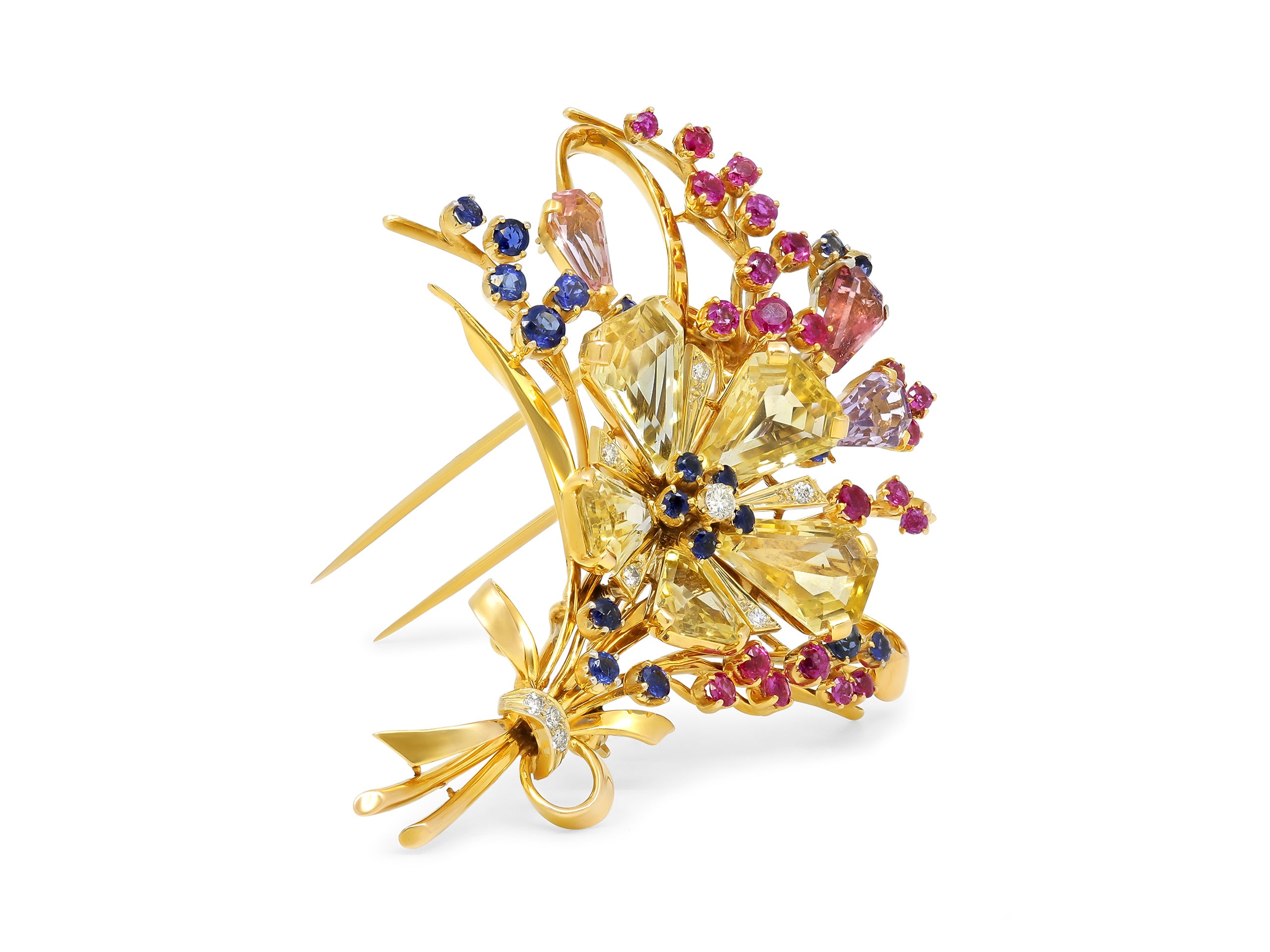 Floral Sapphire Brooch in 18K Yellow Gold by Oscar Heyman