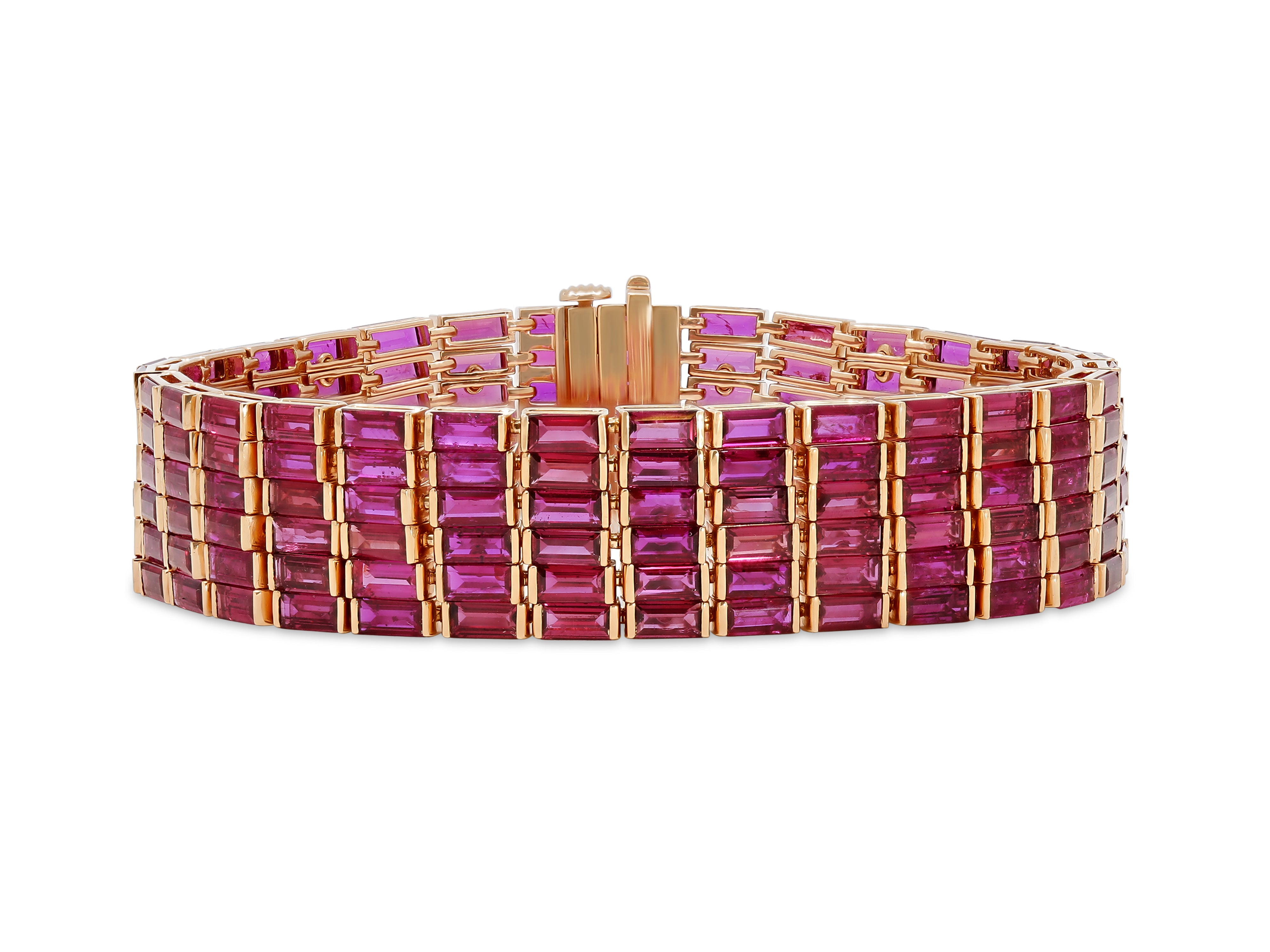Five-Row Baguette Ruby Bracelet in 18K Yellow Gold