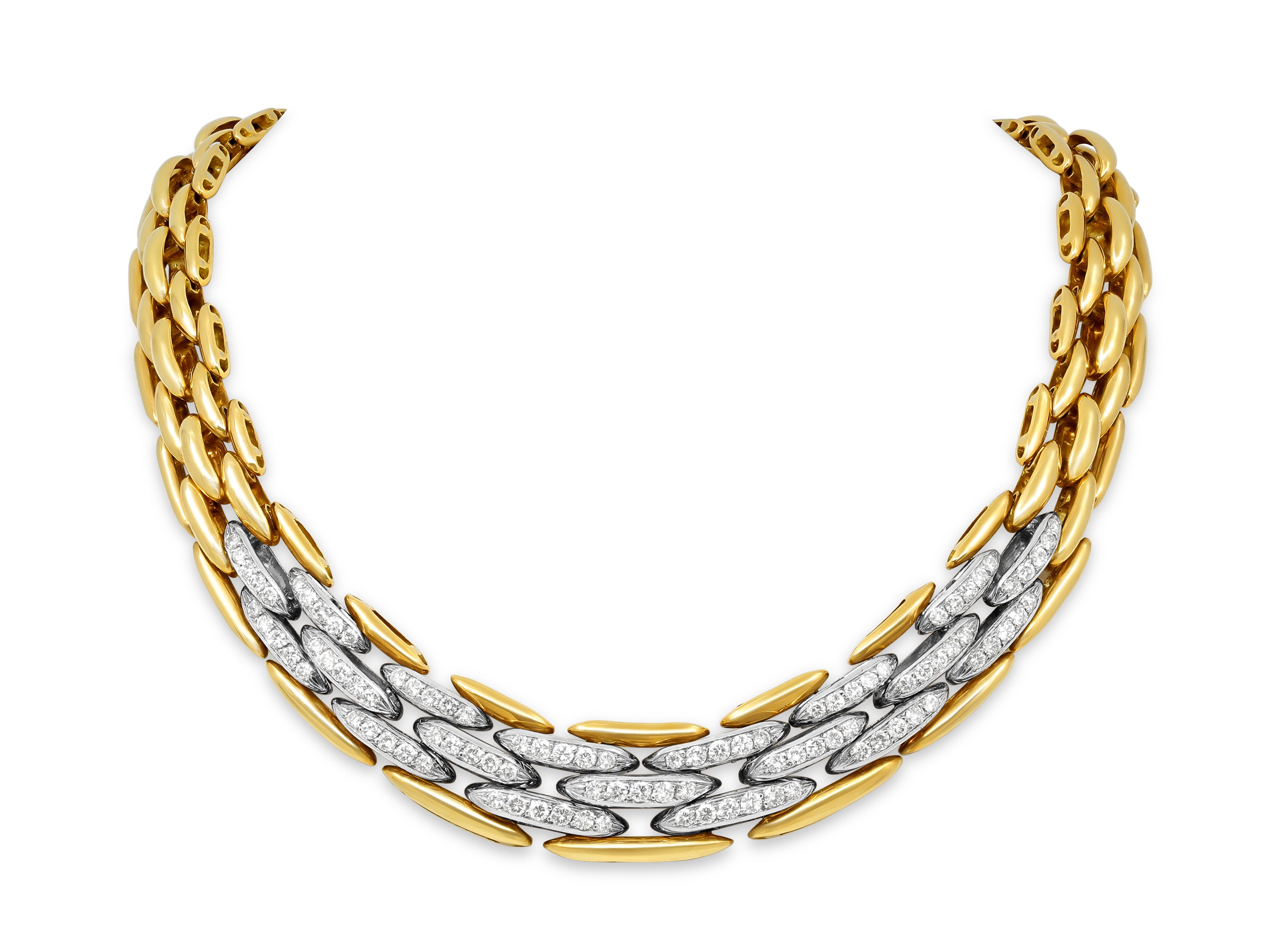Open Chain Link Necklace with Pavé Diamonds in 18K Yellow & White Gold