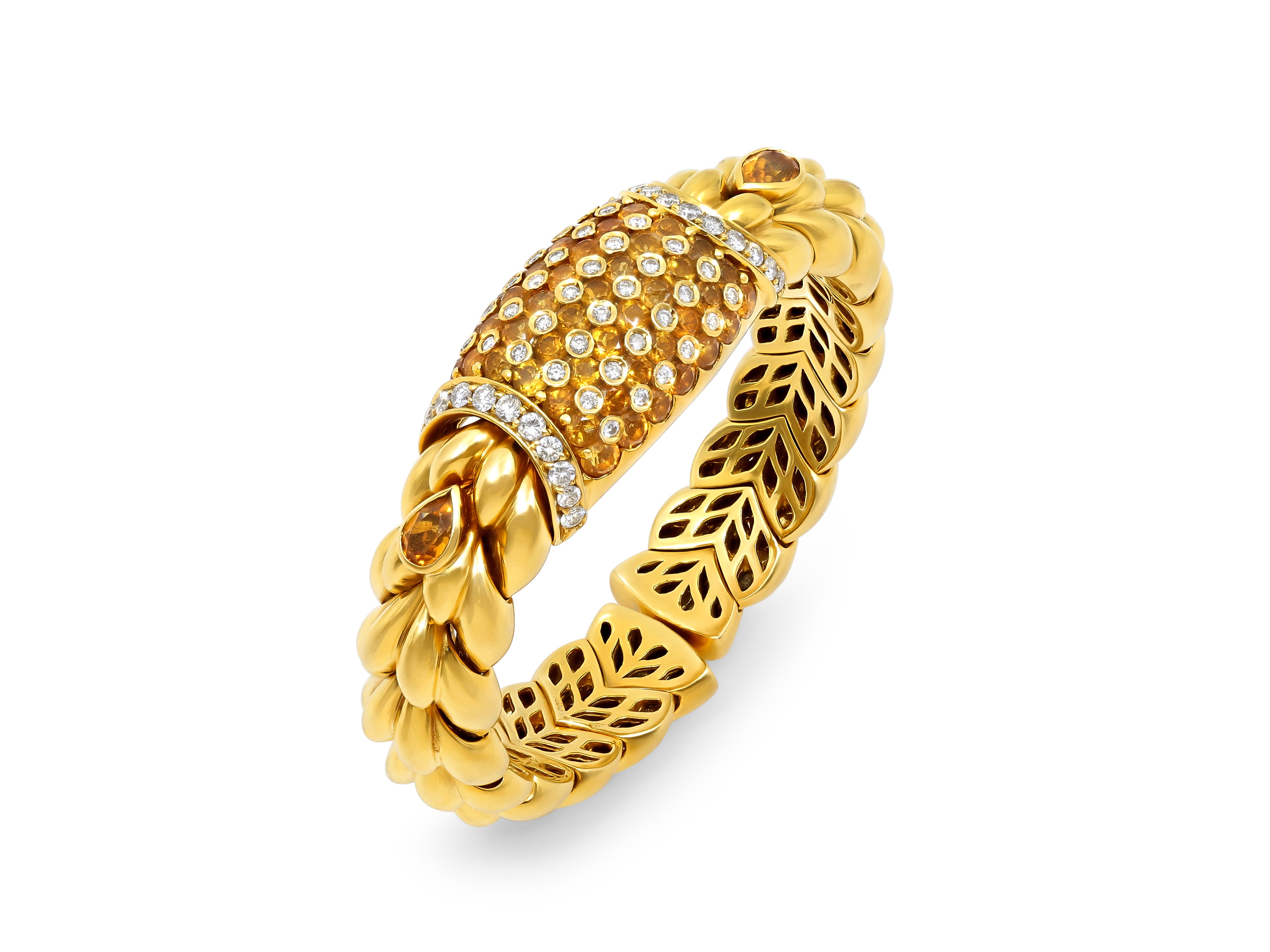Citrine & Diamond Cuff Bangle Bracelet in 18K Yellow Gold