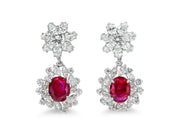 Floral Ruby & Diamond Earrings, in Platinum