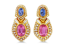 Load image into Gallery viewer, Kazanjian Sapphire, Pink Tourmaline, &amp; Diamond Earrings in 18K Yellow Gold
