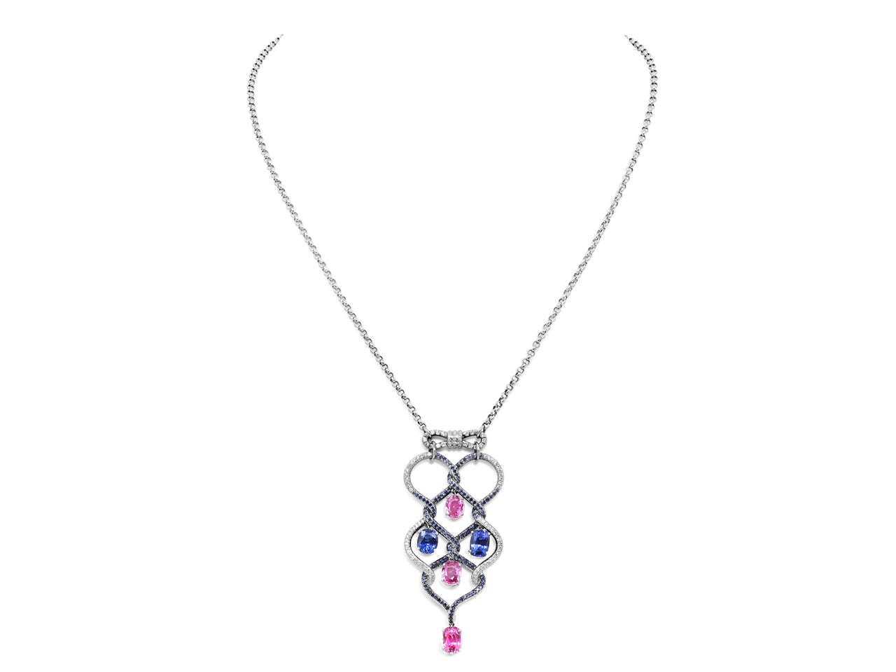 Pink & Blue Sapphire Pendant in 18K White Gold by Patrick Mauboussin