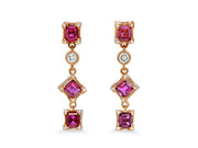 Ruby & Diamond Dangle Earrings in 16K Red Gold