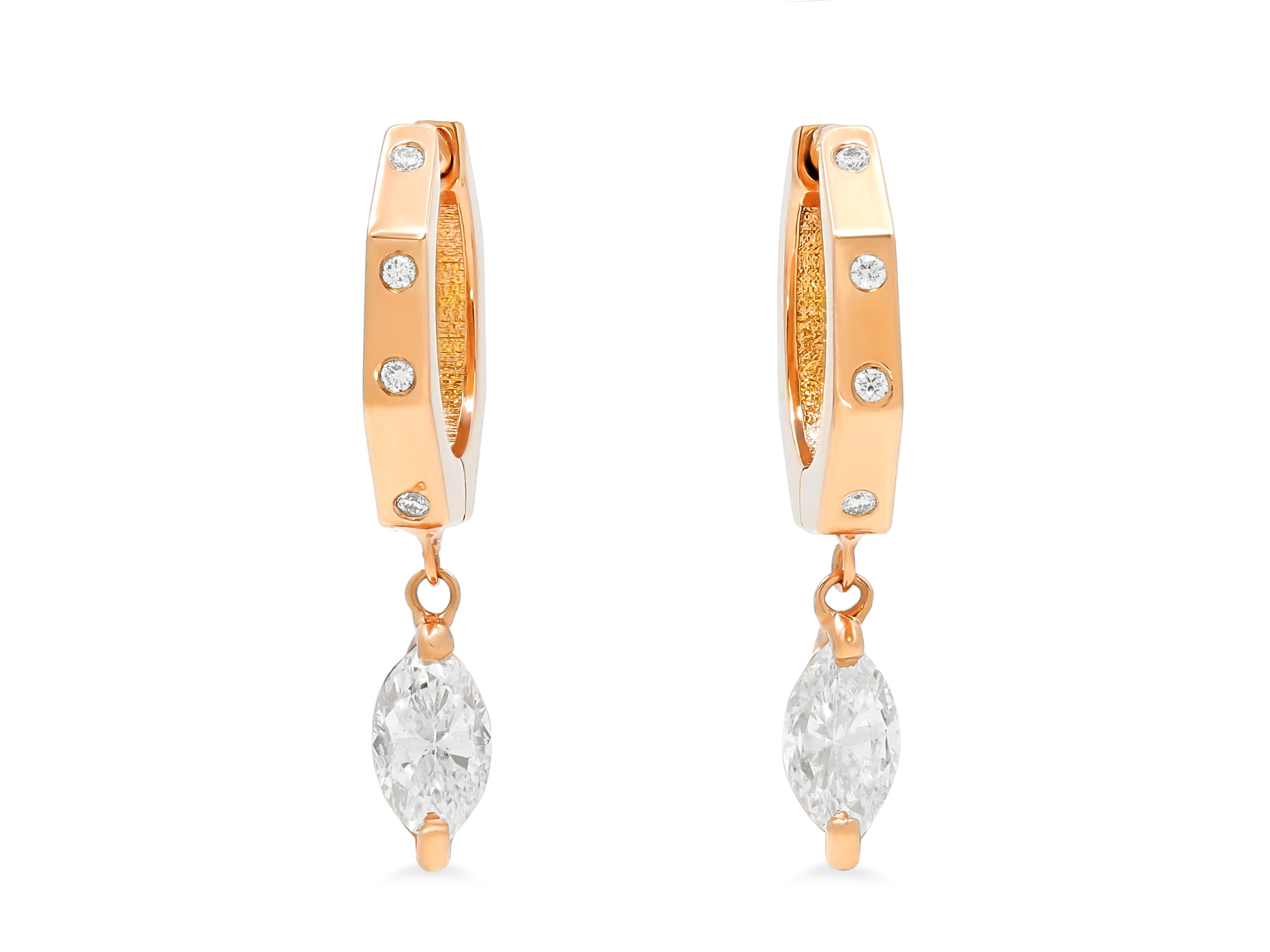Octagonal Diamond Huggie Earrings Set in 16K Red Gold