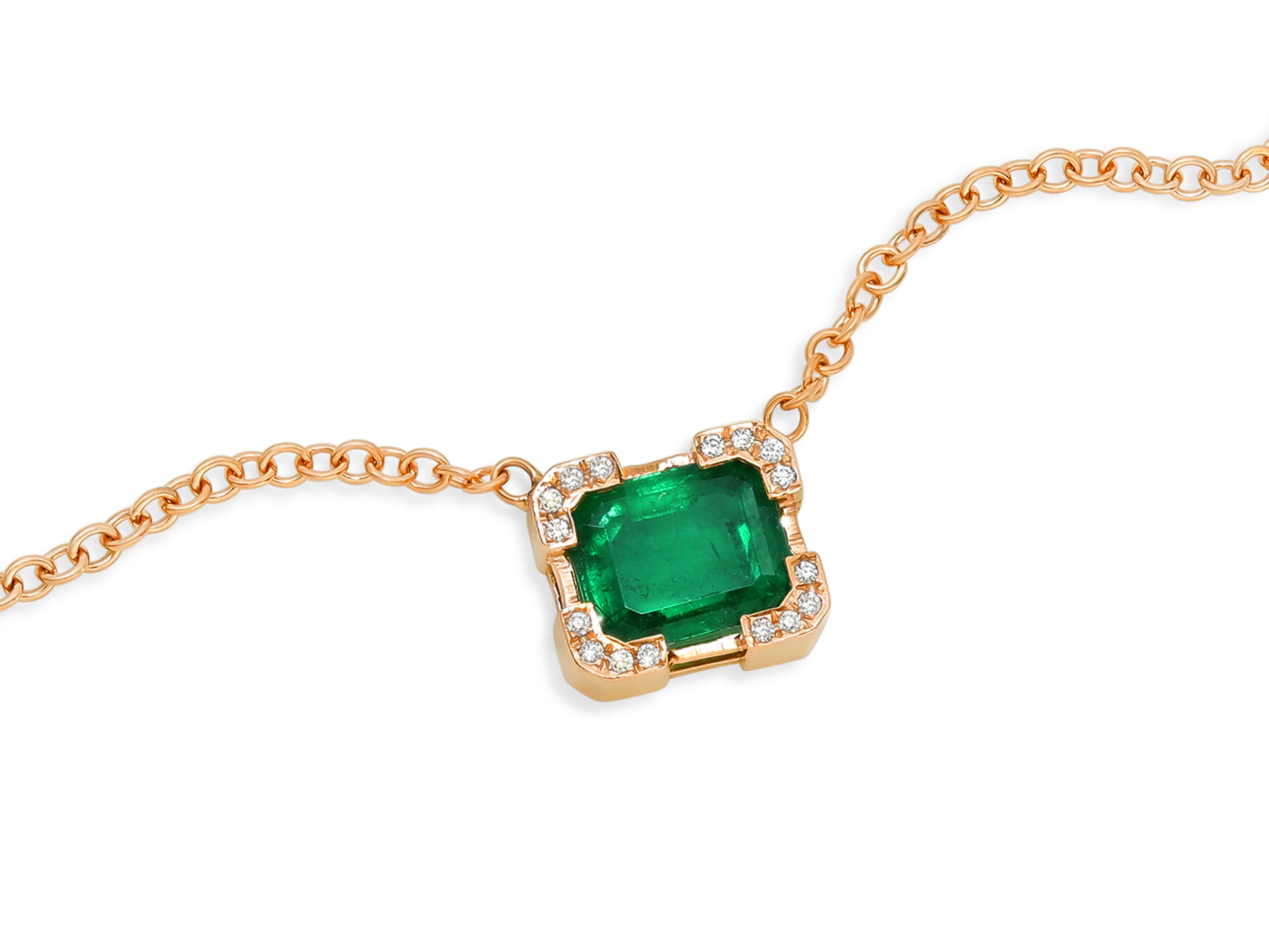 Colombian Emerald, 2.01 carats, & Diamond Pendant in 16K Red Gold