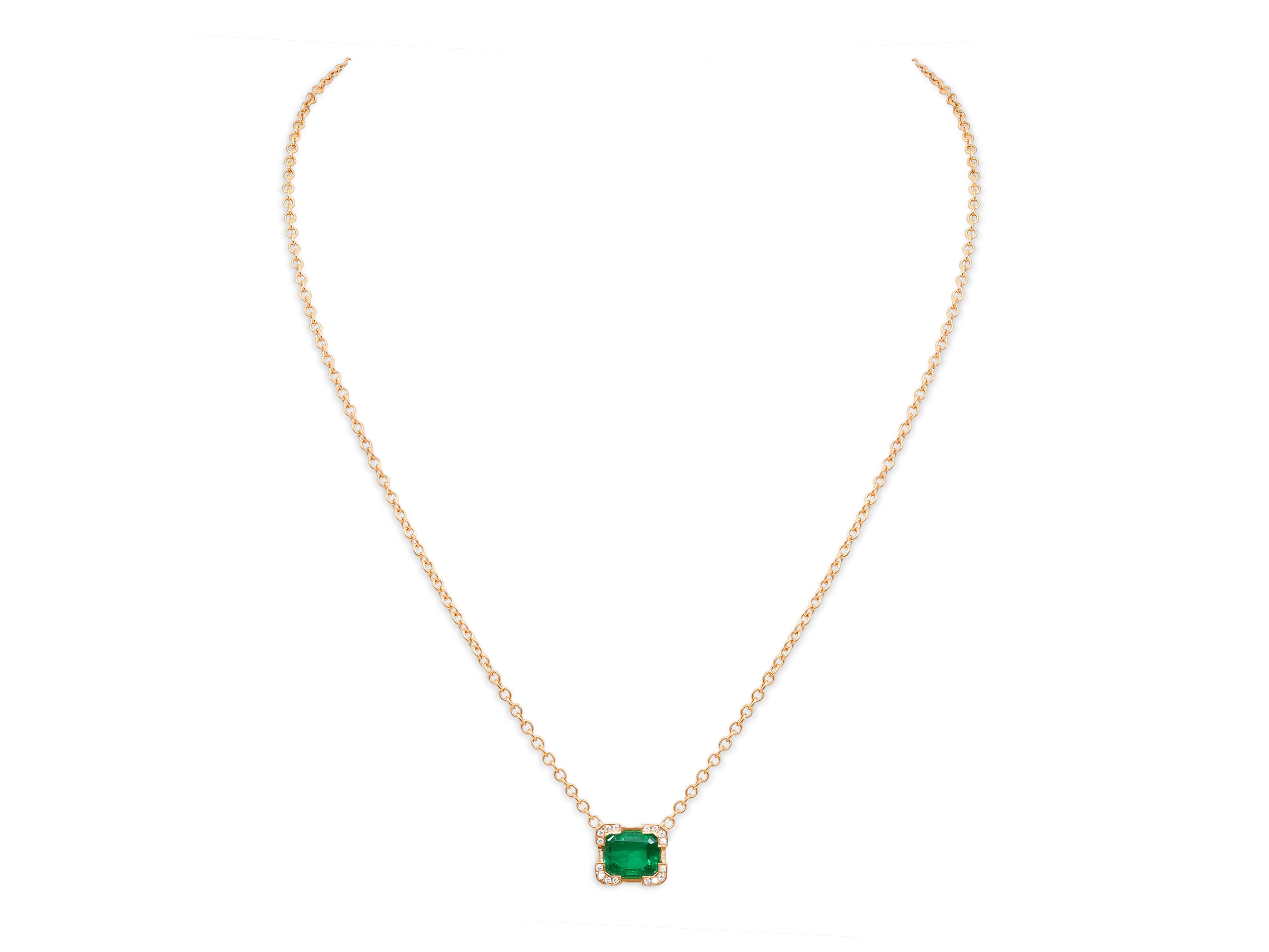 Colombian Emerald, 2.01 carats, & Diamond Pendant in 16K Red Gold