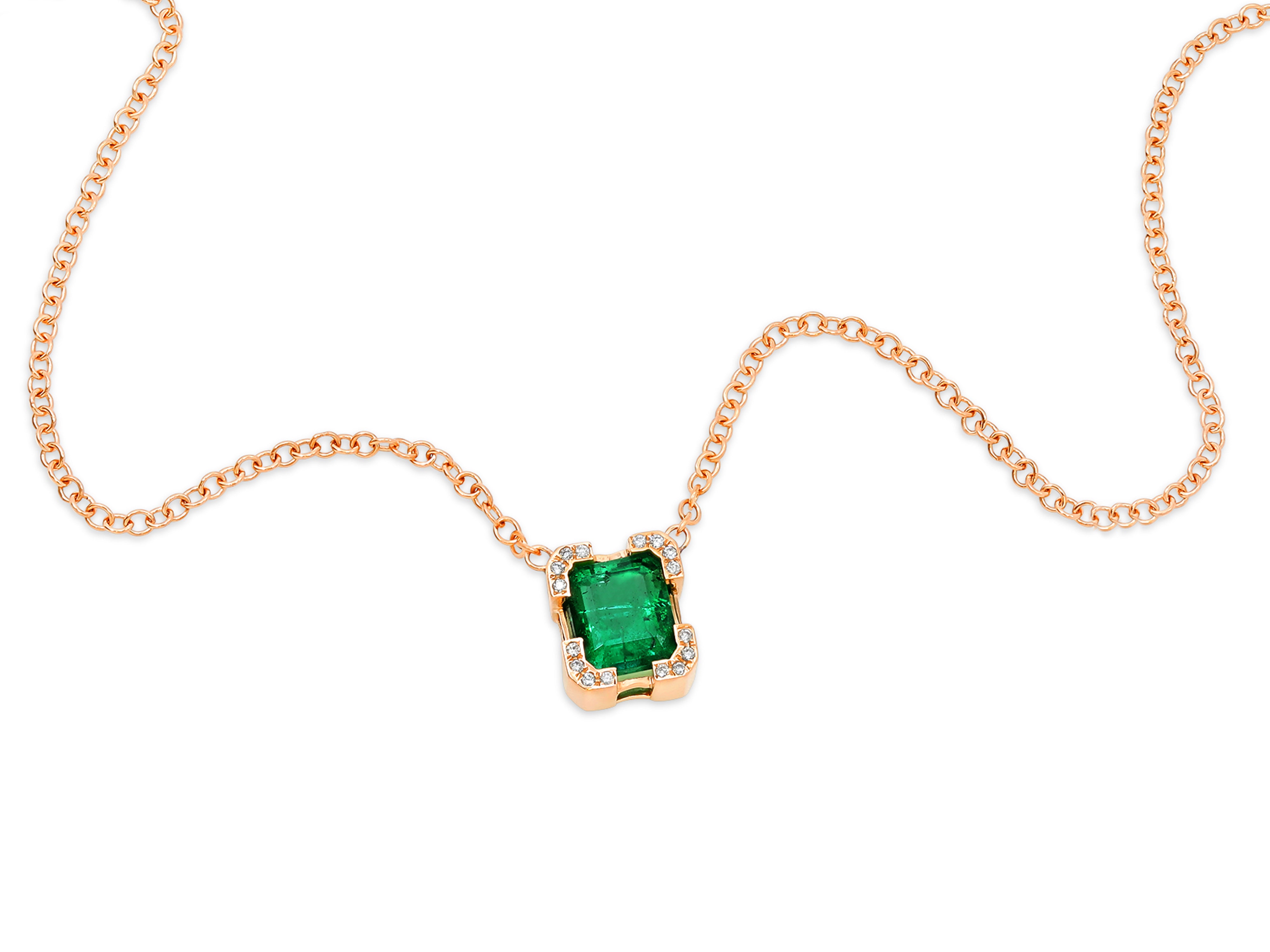 Emerald, 2.49 carats, & Diamond Pendant in 16K Red Gold