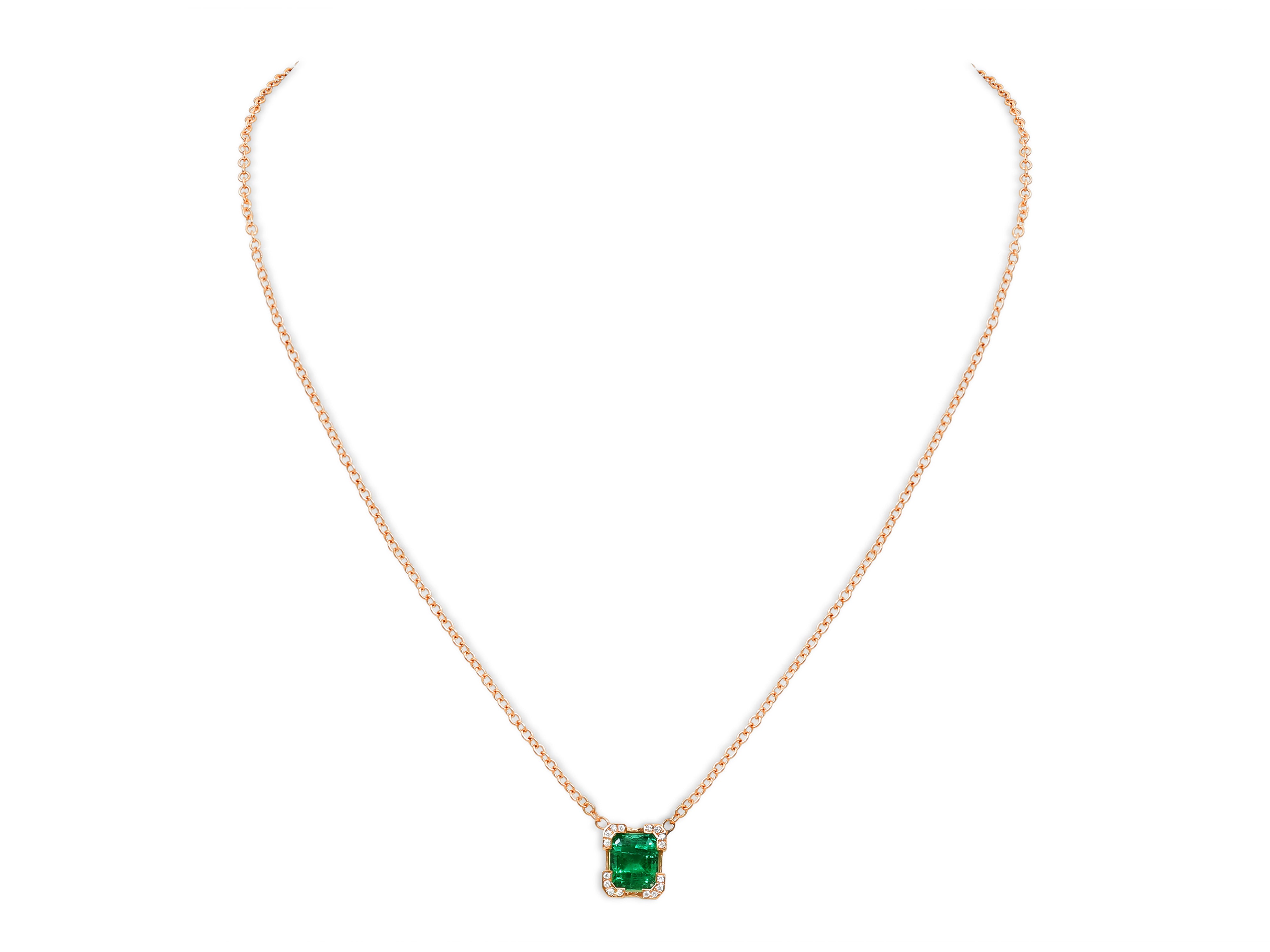 Emerald, 2.49 carats, & Diamond Pendant in 16K Red Gold