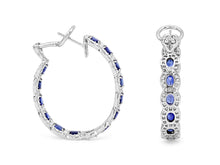 Load image into Gallery viewer, Kazanjian Sapphire &amp; Diamond Hoop Earrings in 18K White Gold
