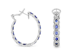 Kazanjian Sapphire & Diamond Hoop Earrings in 18K White Gold