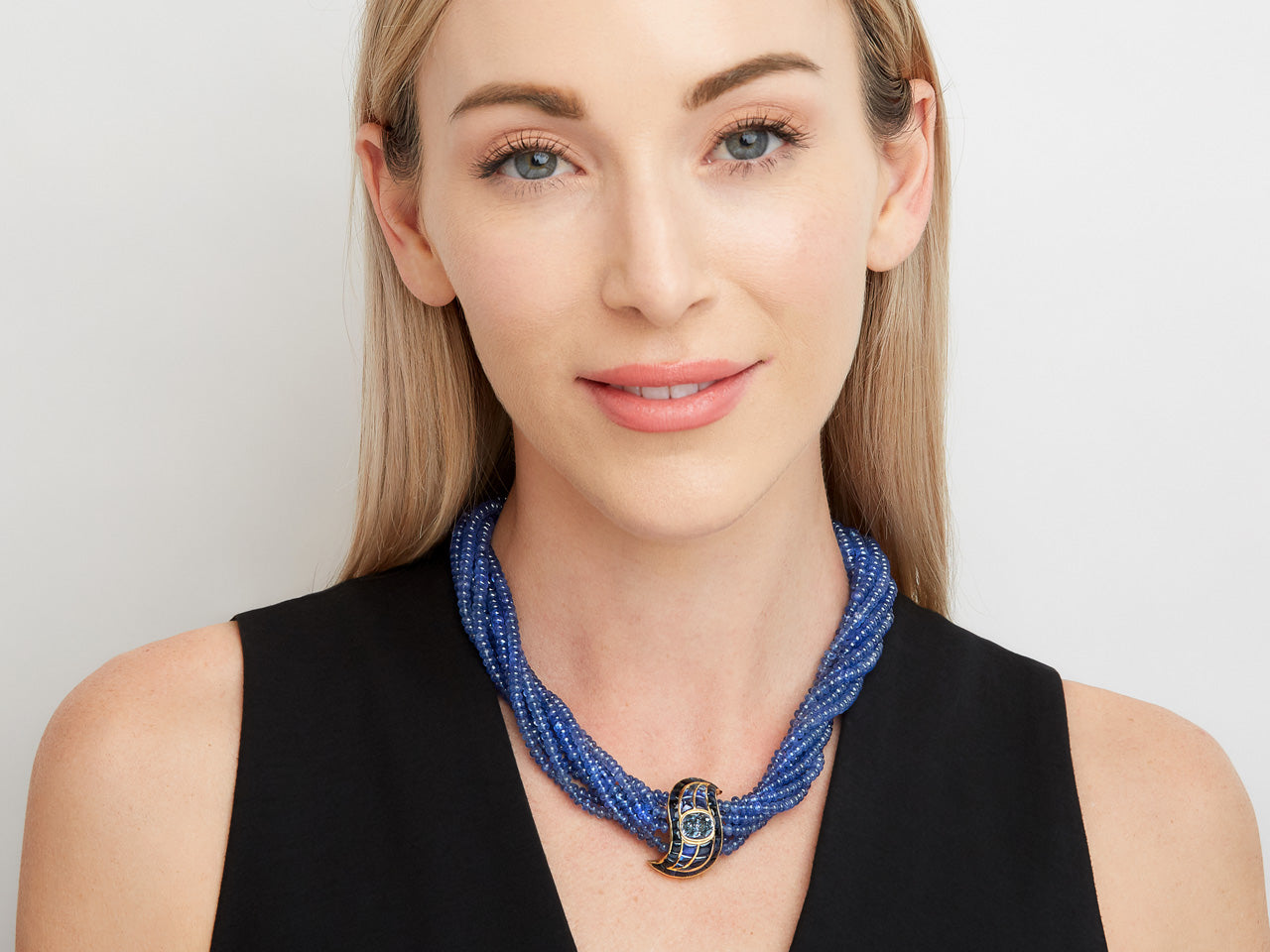 Torsade Multi-Strand Sapphire Bead Necklace, in 18K Yellow Gold