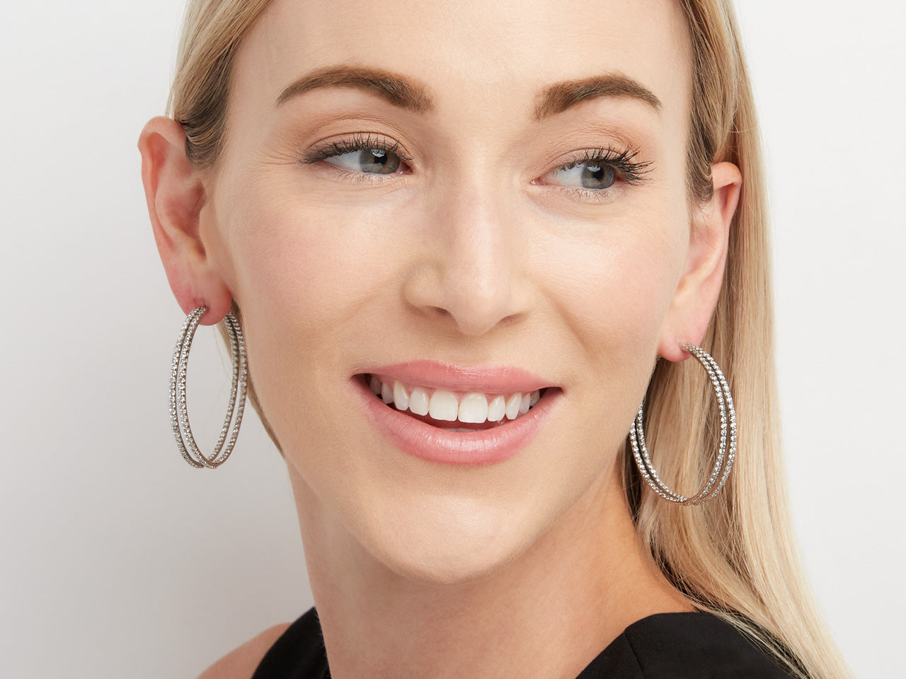 Double Hoop Diamond Earrings in 14K White Gold